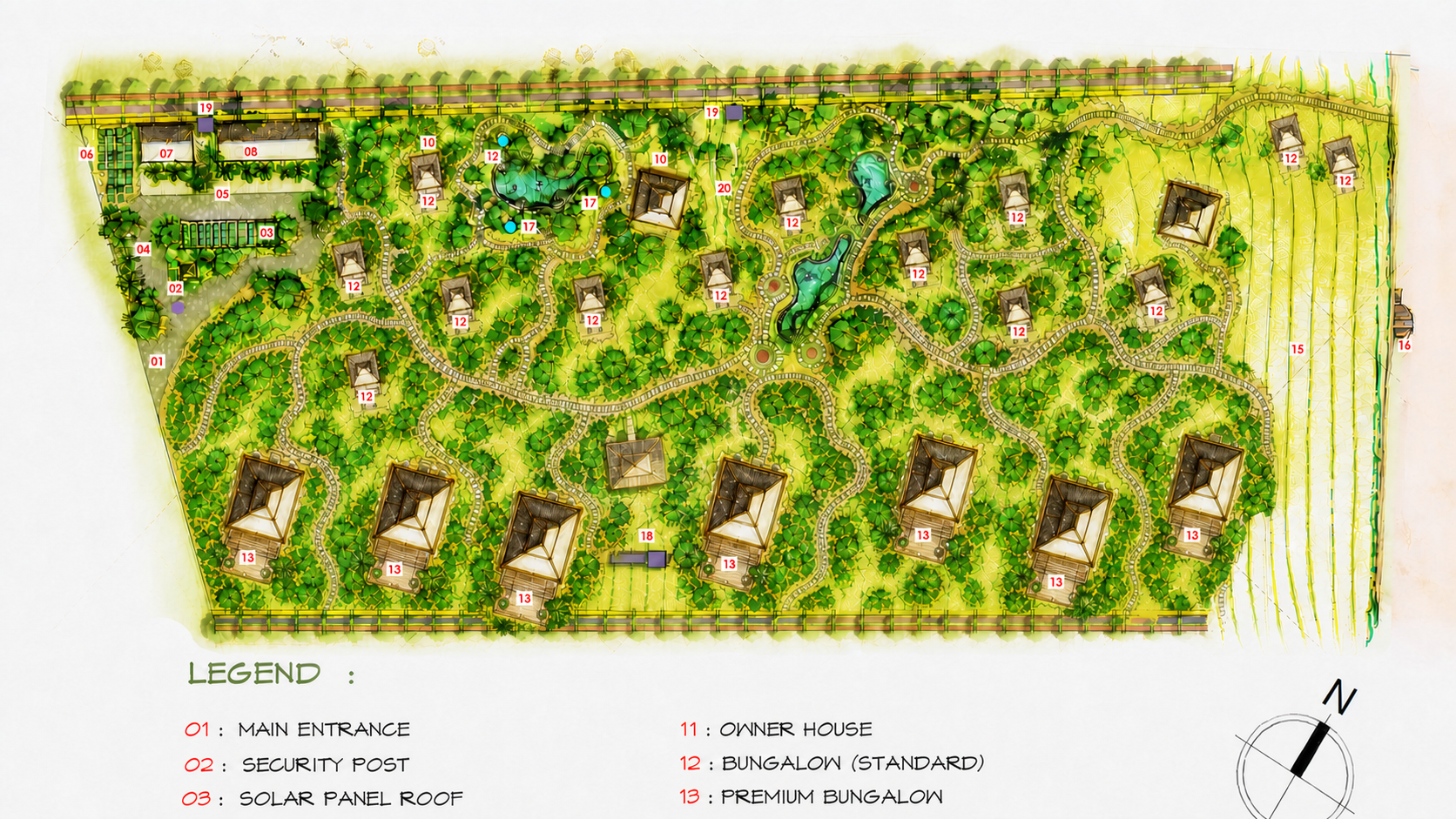 Complete indicative Nila Resort master plan and legend